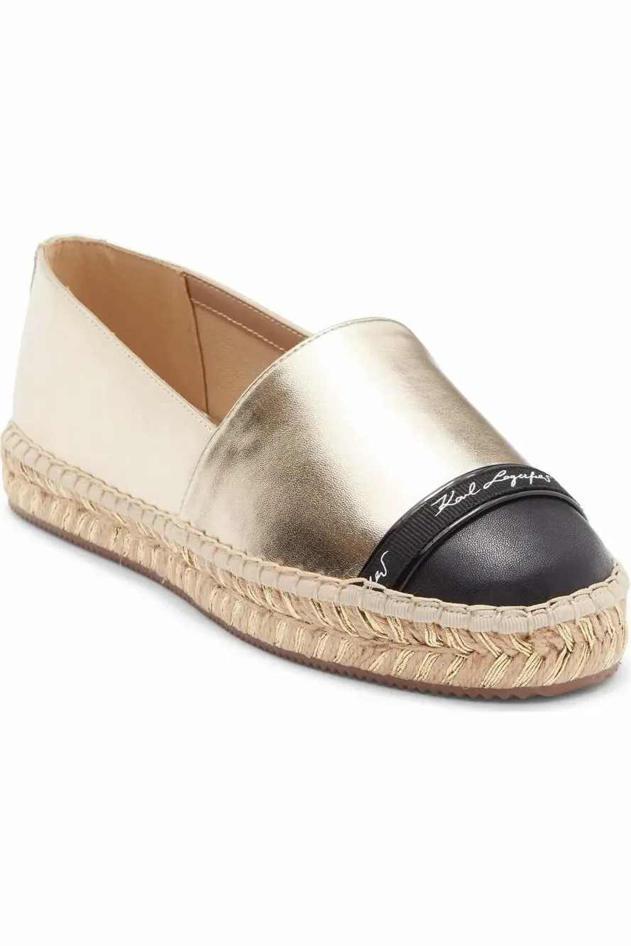 Karl Lagerfeld Paris Gold Metallic Espadrille Flats Size 6 New in Box. $109